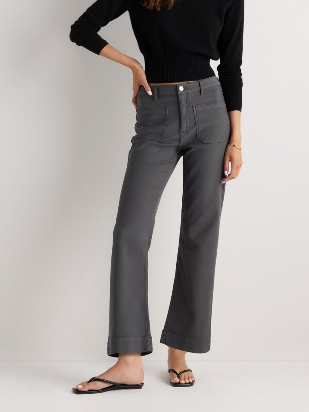 French Terry Wide Leg Pants in Dark Coal